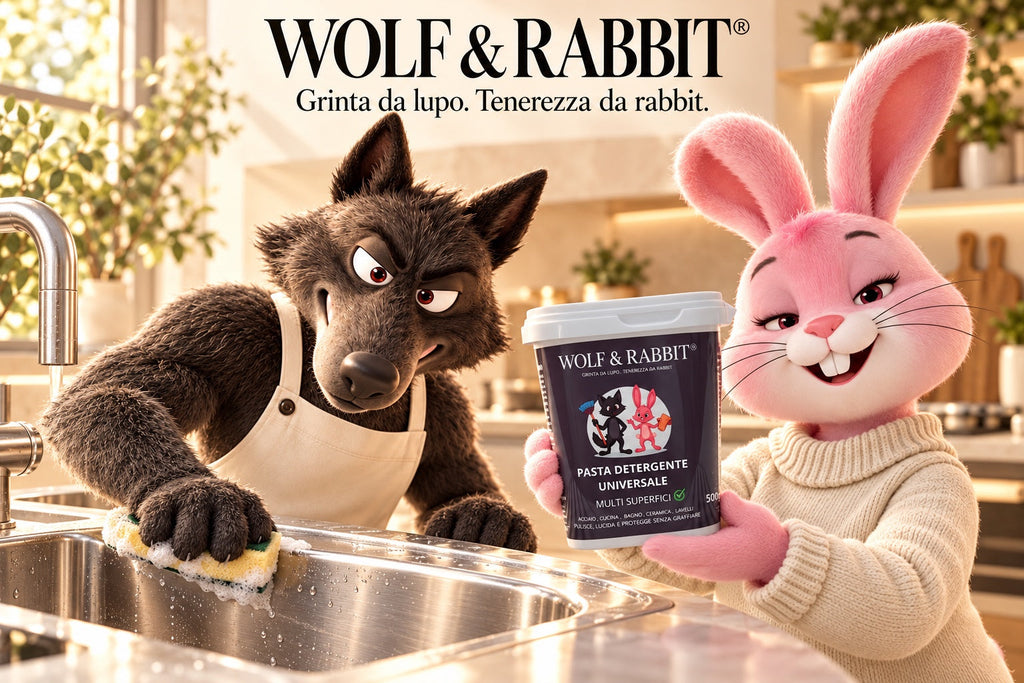 Pasta pulente universale WOLF & RABBIT 500 g — illustrazione promozionale con mascotte