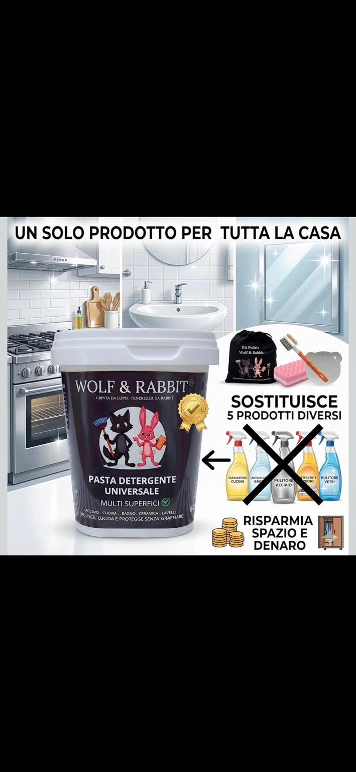 Pasta Pulente WOLF & RABBIT — presentazione multisuperficie; accessori illustrati non inclusi